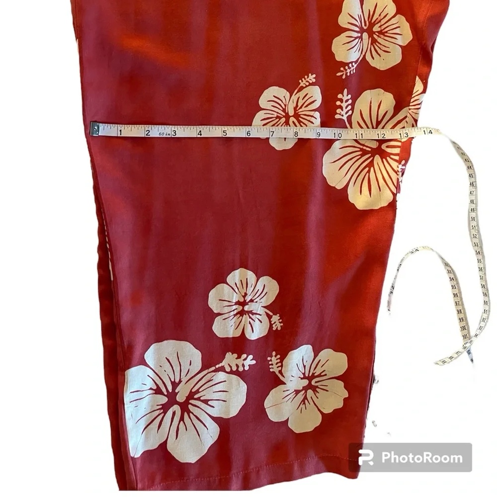 Sarong Coral Hawaiian Pant with Cream Hibiscus Flower Print 🌺 Plus Size 2X - Picture 4 of 6